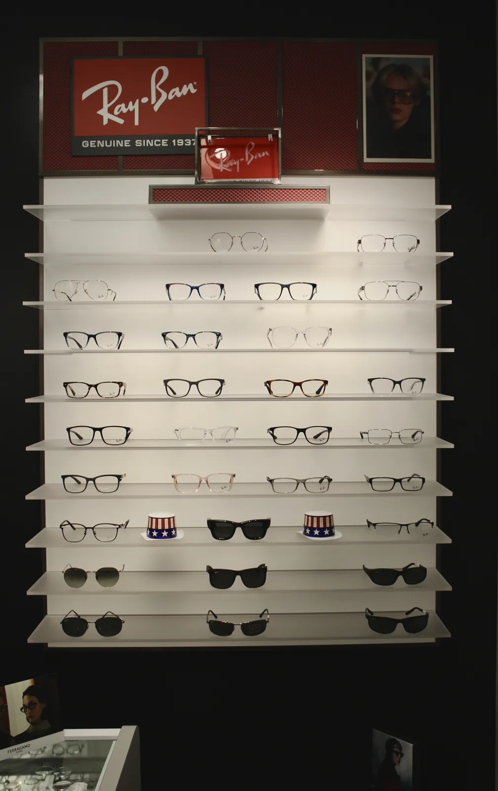 Ray-Ban eyeglass and sunglass display in the Smithfield optical showroom.